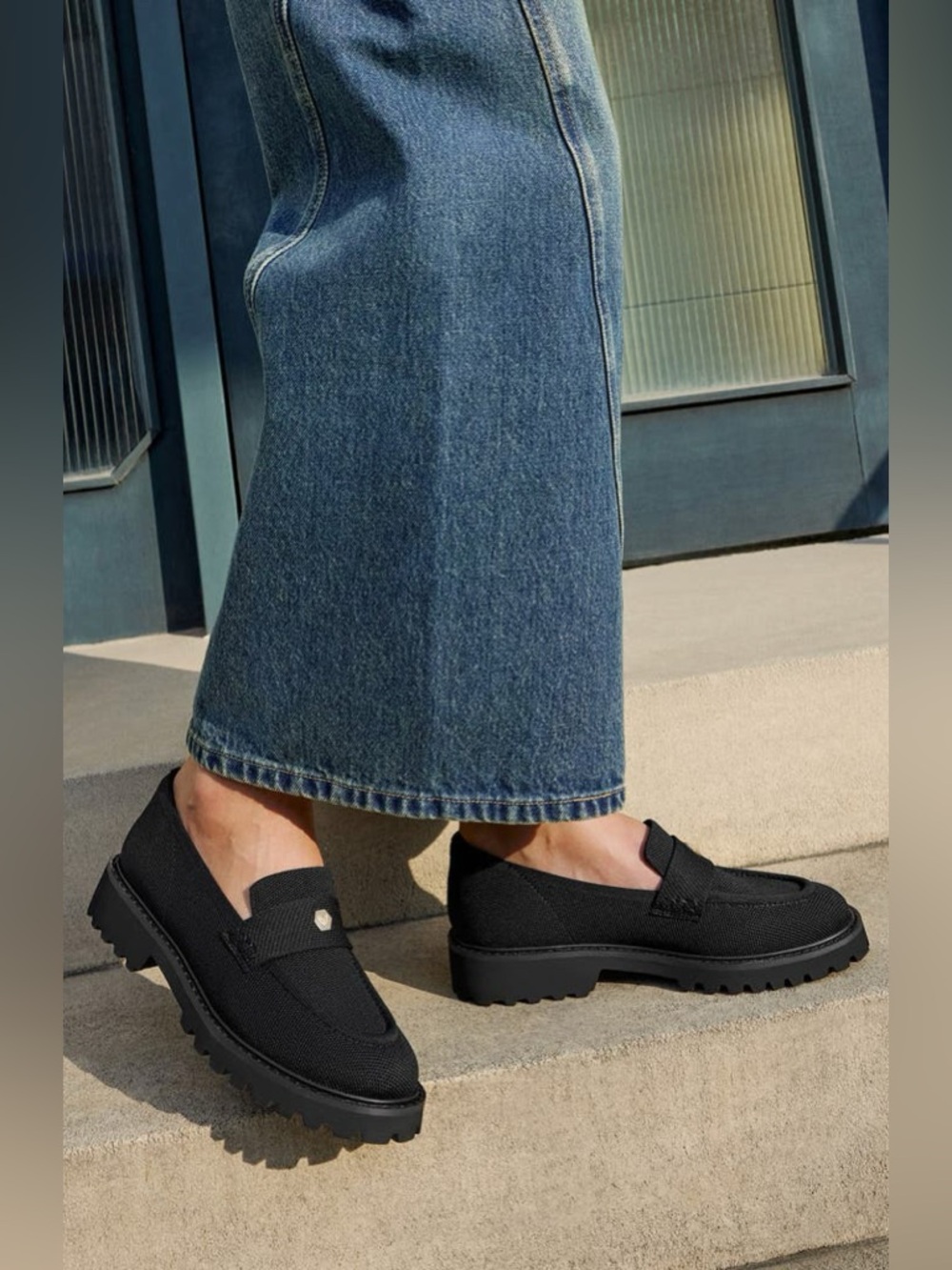 VIVAIA Francesca Platform Loafers Round Toe Chunky Heel Slip Resistant Black